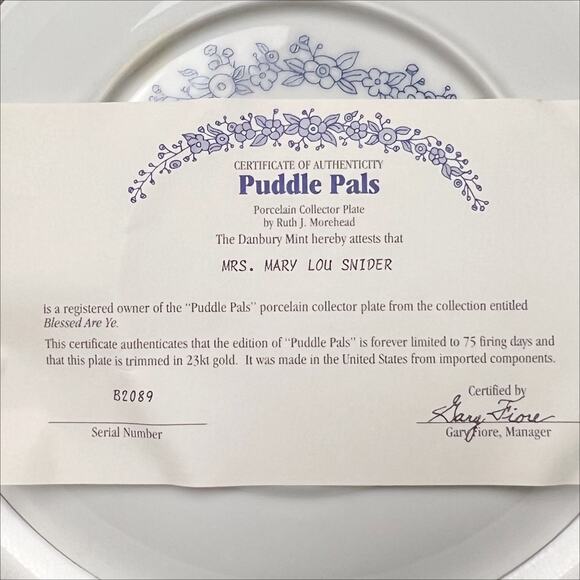 1992 Danbury Mint Blessed Are Ye Puddle Pals Cat Decorative Collector Plate - Picture 3 of 3